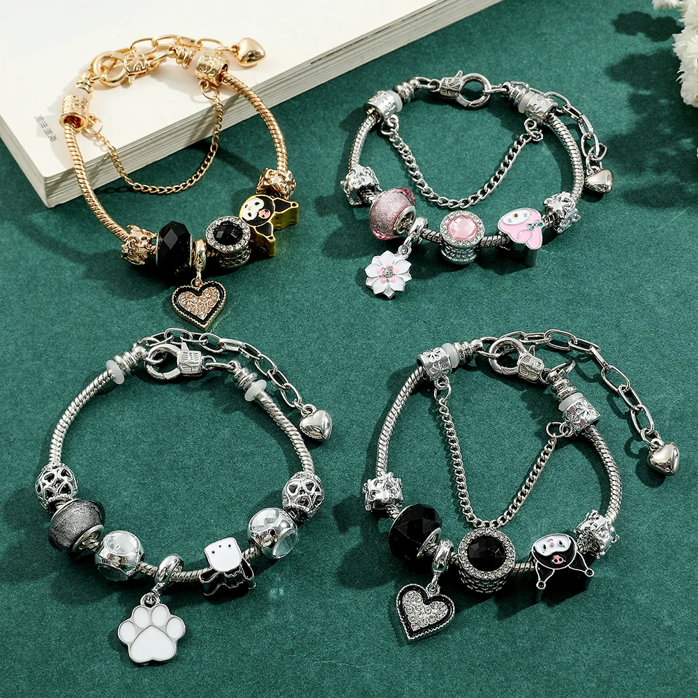 Sanrio Charms Bracelets Cartoon Figure Kuromi Pendant Hand Chains My Melody Beads Diy Bangles for Women Fashion Jewelry Gifts