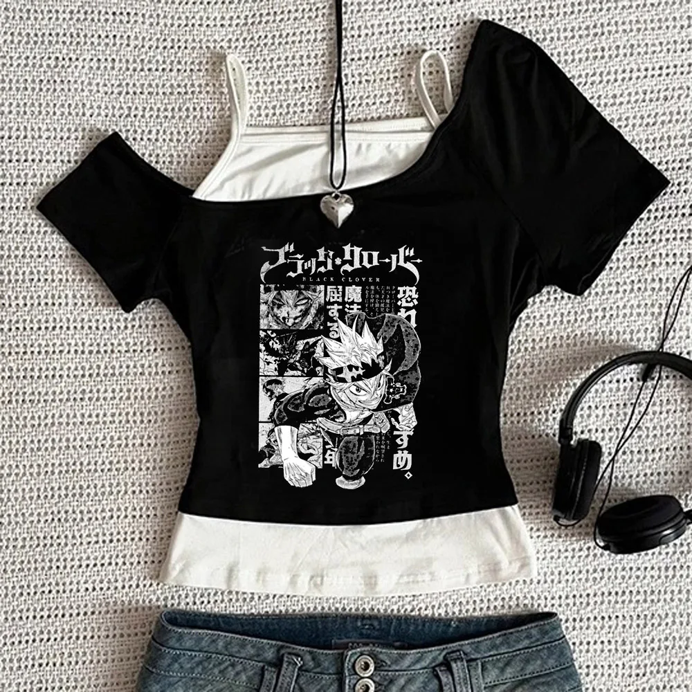 Black Clover cropped top female party gothic kawaii scene  cutecore top tees alternative  anime funny cutecore