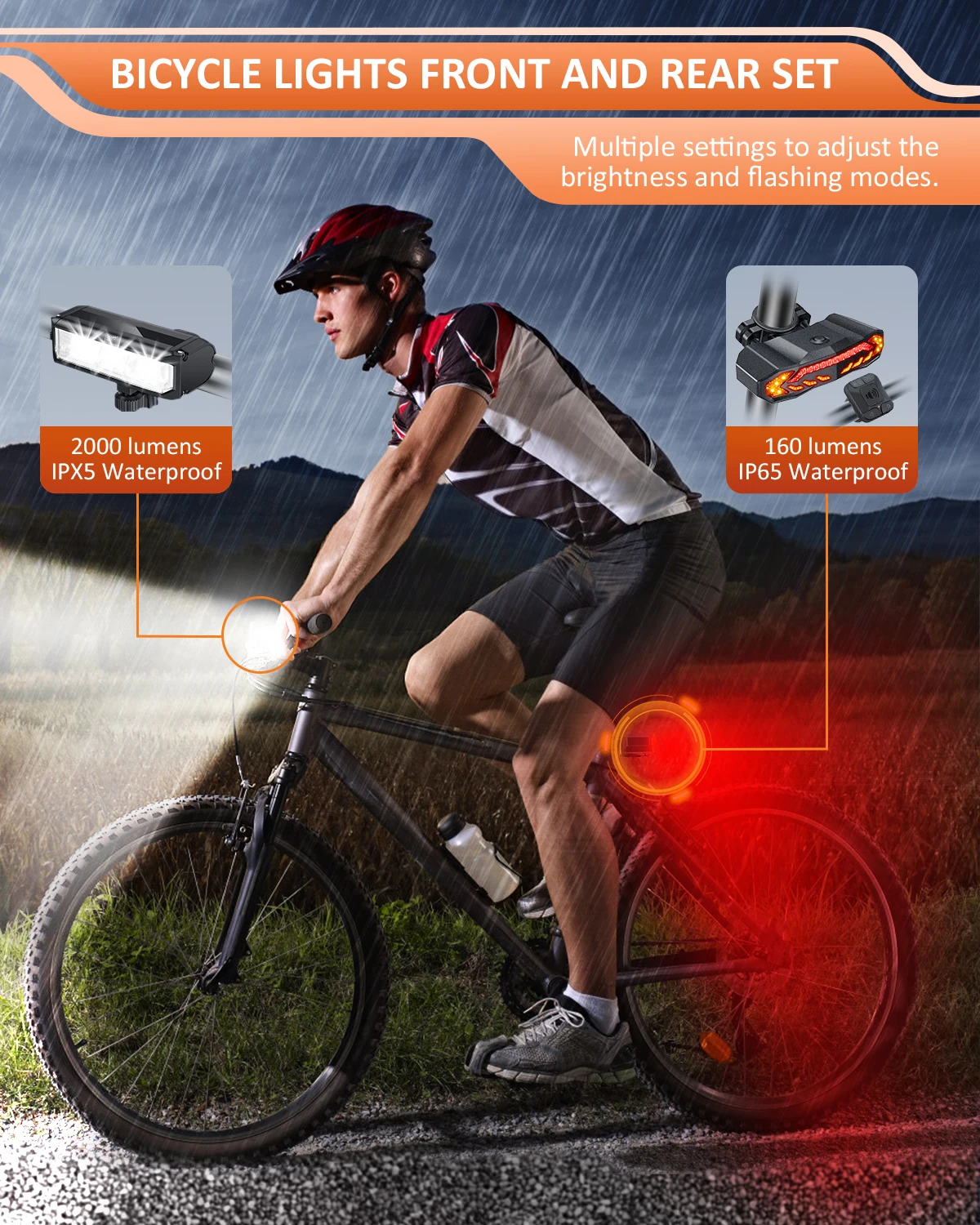 Rockbye 2000 Lumens Bike Headlight and Turn Signals with RC Alarm Bicycle Taillight Set for Night Riding Rechargeable Waterproof