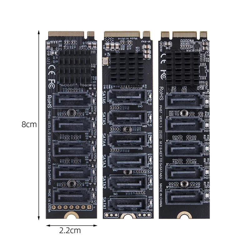 M2 to SATA Adapter M.2 NGFF NVME to SATA3.0 Expansion Card B+M Key M-Key to 5/6 Ports SATA3.0 6Gbps Controller Riser for HDD SSD