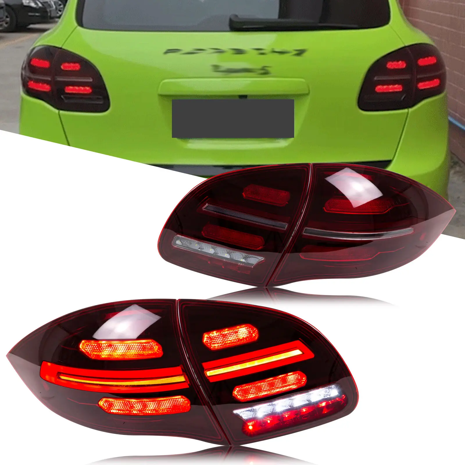 

LED Red Tail Lights Assembly for Porsche Cayenne 2011-2014 958 Sequential Sequential Turn Signal Trunk Rear Brake Lamps