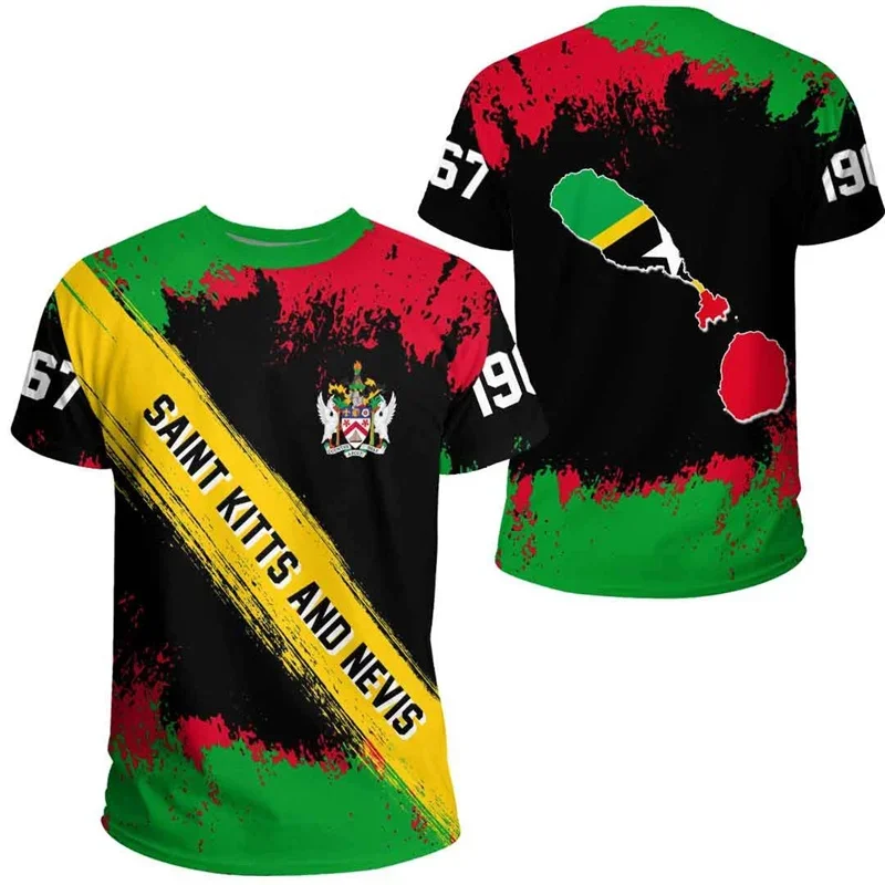 

Saint Kitts And Nevis Flag T-Shirt For Men 3D Printed Coat Of Arms T Shirt Summer Short Sleeves Tops Casual Oversized Tee Shirts