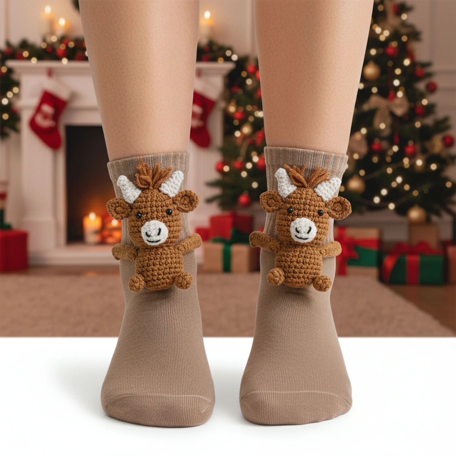 Calcetines navideños de Papá Noel/muñeco de nieve/animales para niños y niñas, decoración de ganchillo 3D, calcetines suaves y acogedores para pantorrilla
