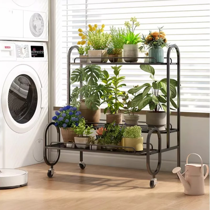 White Tiered Plant Stand Mobile Iron Flower Shelf for Living Room Floor Standing Garden Display Rack Space Saving Bonsai Holder