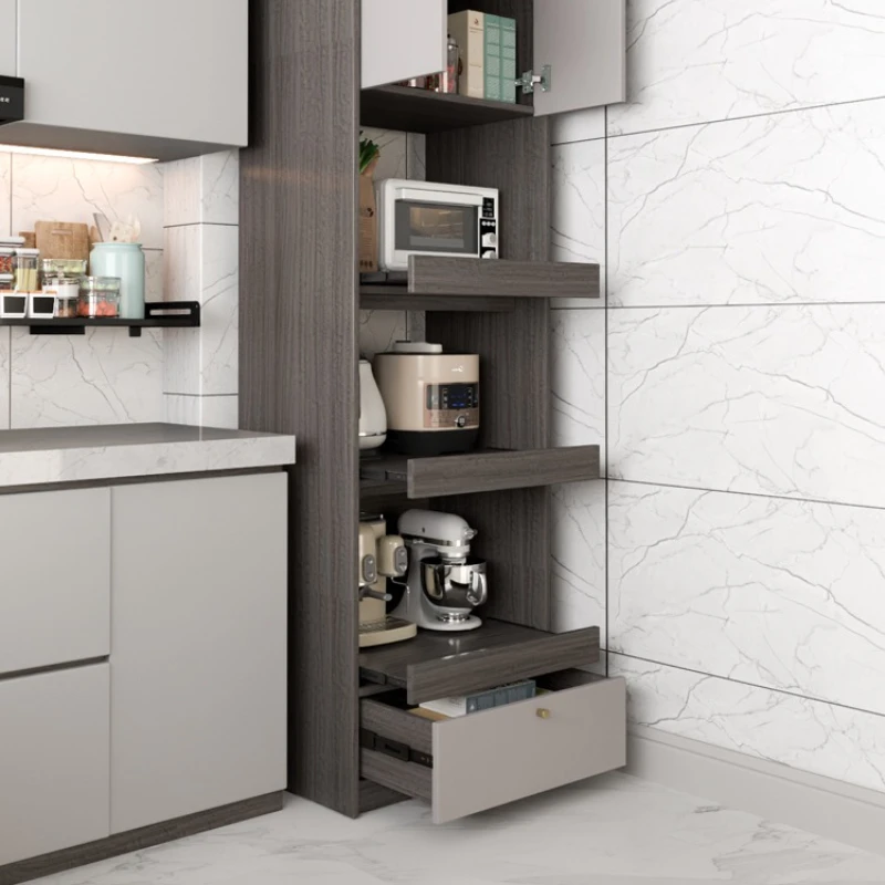 

Solid wood dining side cabinet small size kitchen corner rack dining room very narrow high cabinet integrated against the wall