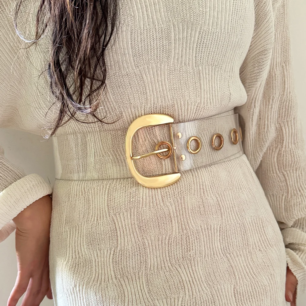 

Дизайнерские ремни для женщин, высококачественное женское платье, пояс из ПВХ, белый широкий корсетный пояс, западный Y2K, прозрачный ремень с заклепками