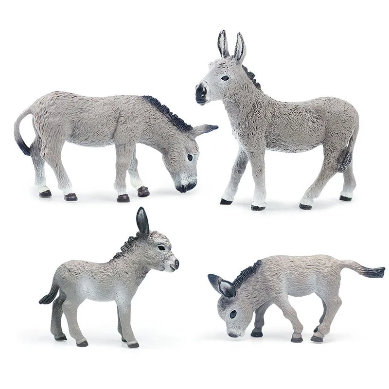 Figuras realistas de burro cinza para crianças, brinquedos de animais fofos, fazenda, pasto, brinquedo modelo plástico, presente para crianças, figuras de coleção