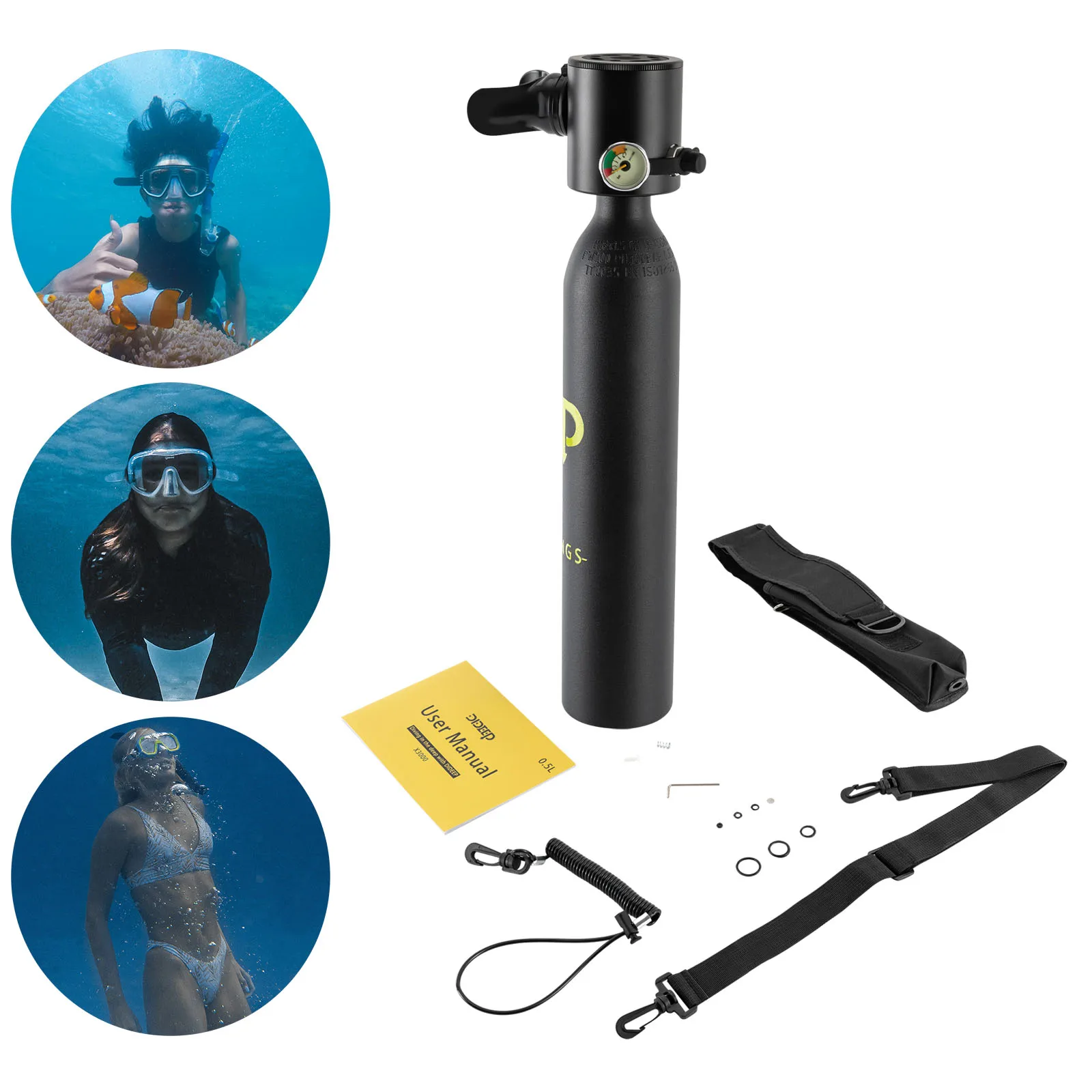 Mini Diving Bottle 0.5 Liter Portable Oxygen Cylinder, Suitable For 5 To 10 Minute Diving Oxygen Tank Divers