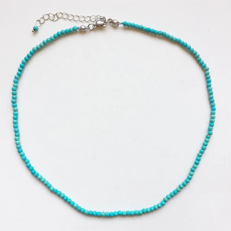 3/4/6MM Faceted Blue Turquoise Necklace Gemstone Jewelry Healing Power Natural Stone Regal Gift for Women Girl