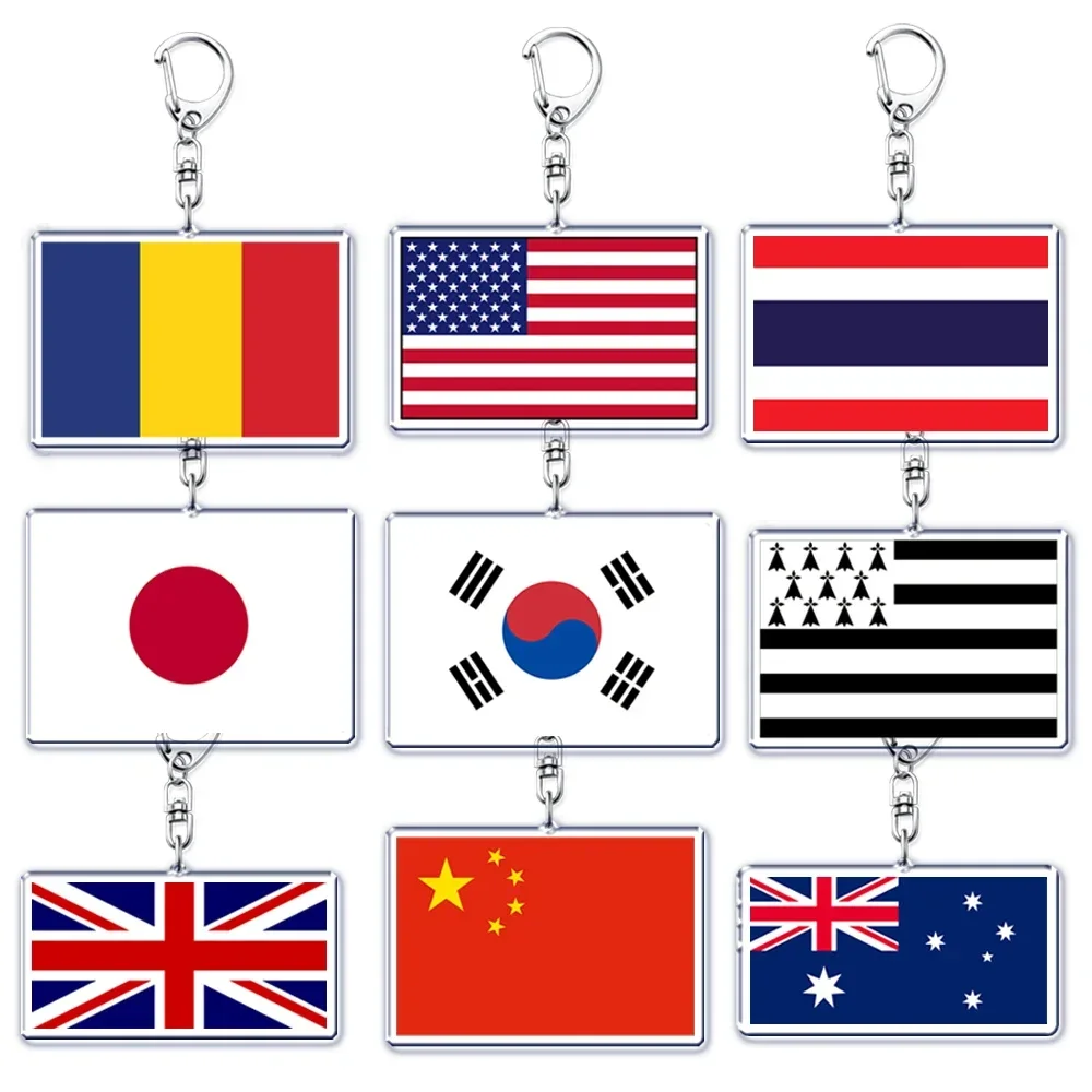 New Country Flags Keychains Ring for Accessories Bag Pendant American Britain Korean Korean Key Chain Keyring Jewelry Fans Gifts