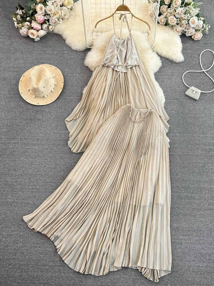 Faionable Bal A-Line مطوي Dr Set المرأة معلقة Ne فضفاضة تناسب عالية الخصر التخسيس f تنورة قطعتين البدلة