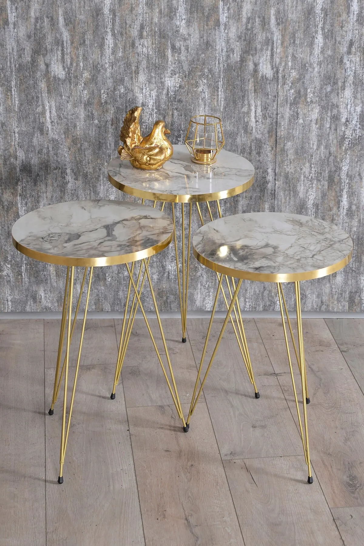 Modern Nelling Table 3 Pieces Patterned Gold Wire Metal Leg De Monte Side Table Tea Coffee Service Table Round Living Room Bedsi