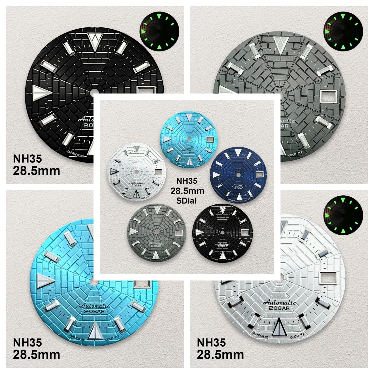 

28.5mm S Logo Cobweb Dial Fit NH35/NH36/4R/7S Japanese Movement Green Luminous Diving High-Quality Watch Modified Accessories