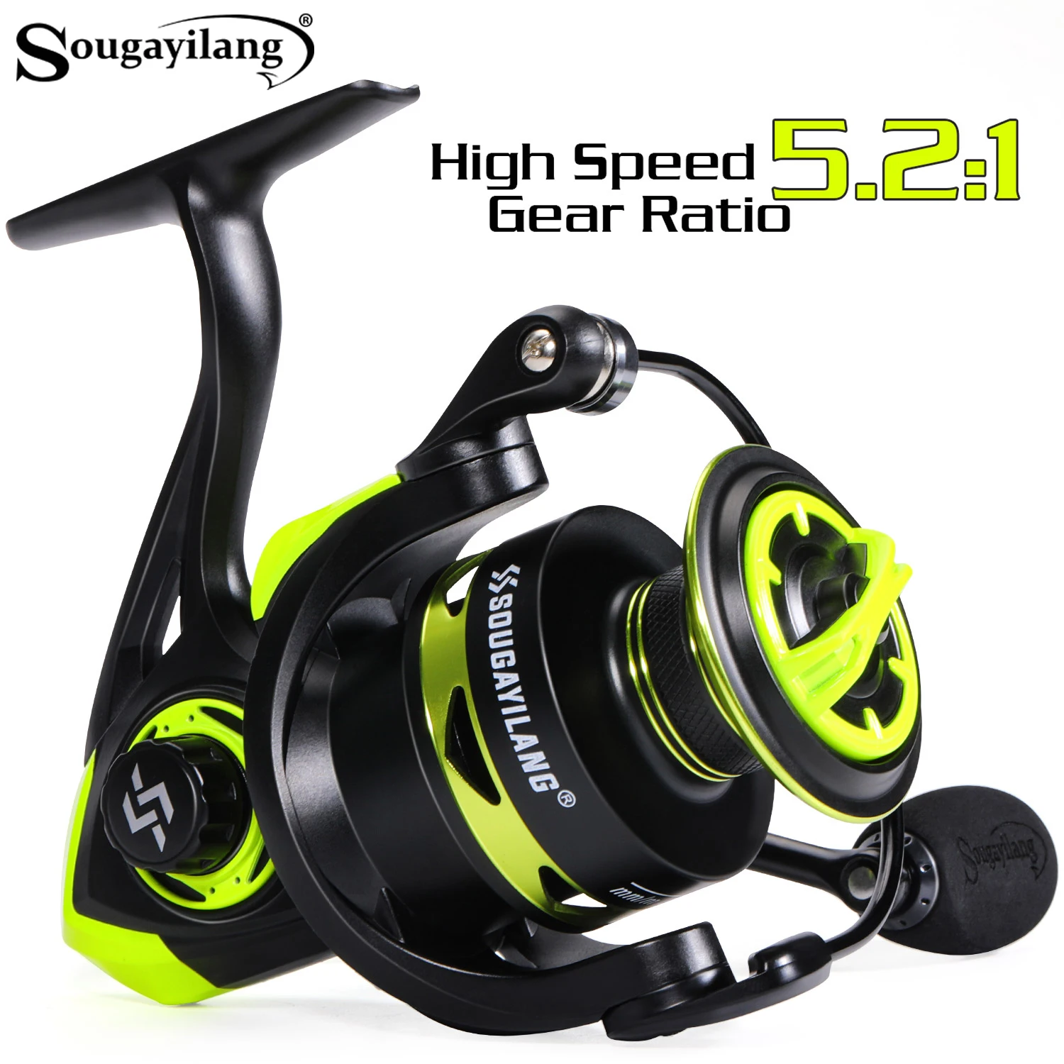 Sougayilang Spinning Fishing Reel 5.2:1 High Gear Ratio Corrosion-resistant Aluminum Spool Opens Up A New Fishing Experience