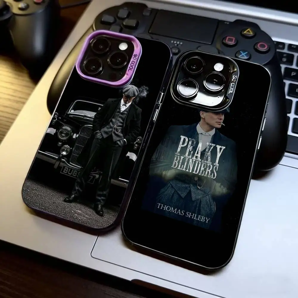 

Movie P-Peaky B-Blinders Phone Case For iPhone 17,16,15,14,13,12,11 Plus,Pro Max,XS,Colored Silver Plated Inside Cover