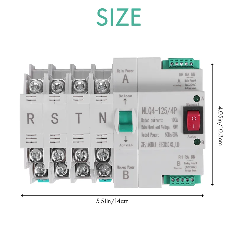مفتاح نقل تلقائي مزدوج الطاقة من النوع MCB 4P 100A ATS مفتاح كهربائي لقاطع الدائرة