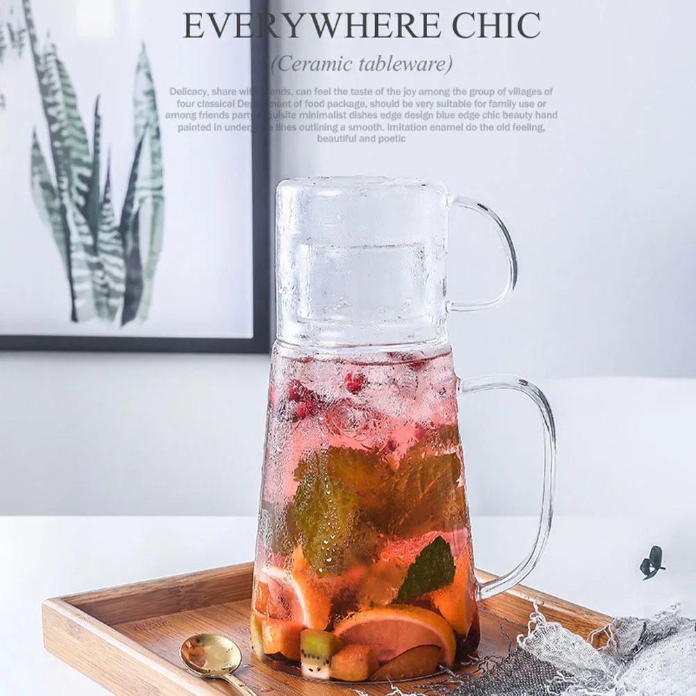 

1Set Glass Juice Pot High Low Temperature Resistant Water Juice Container Easy Handle Pour Spout Home Glass Kettle for Daily Use