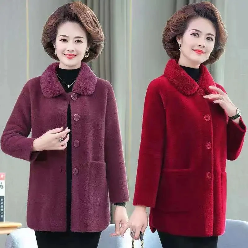 

Autumn Winter Sweater Cardigan Jacket New Imitation Mink Velvet Thick Knitted Coat Middle-aged Elderly Female Woolen Coat M-6XL