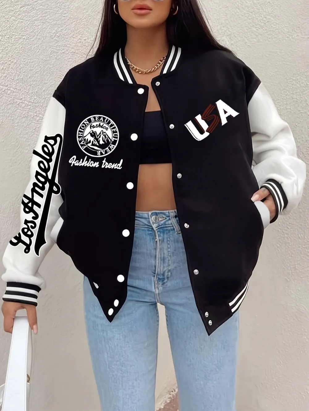 

Los Angeles Usa Printing Baseball Jersey Women Comfortable Loose Coats Fleece Warm Soft Jackets Casual Pocket Womans Clothes