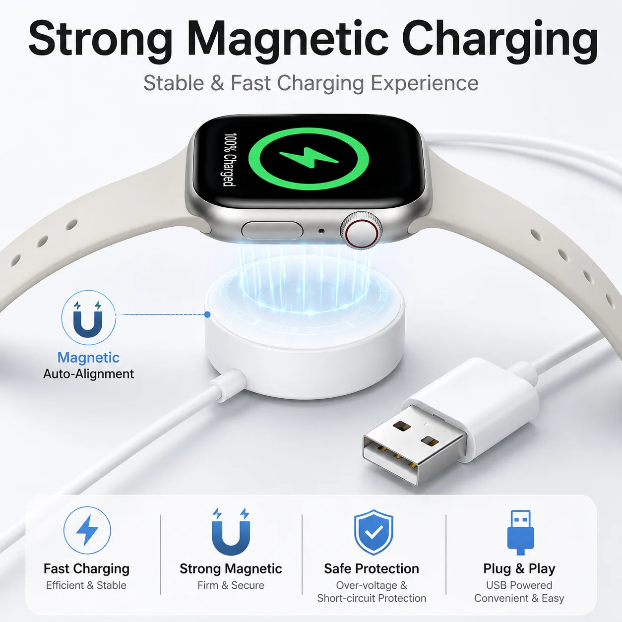 USB Magnetic Charging Cable For Smart Watch Replacement Charger For S8 / S8 Ultra / DT300 / TS8 / X8 /Watch 7
