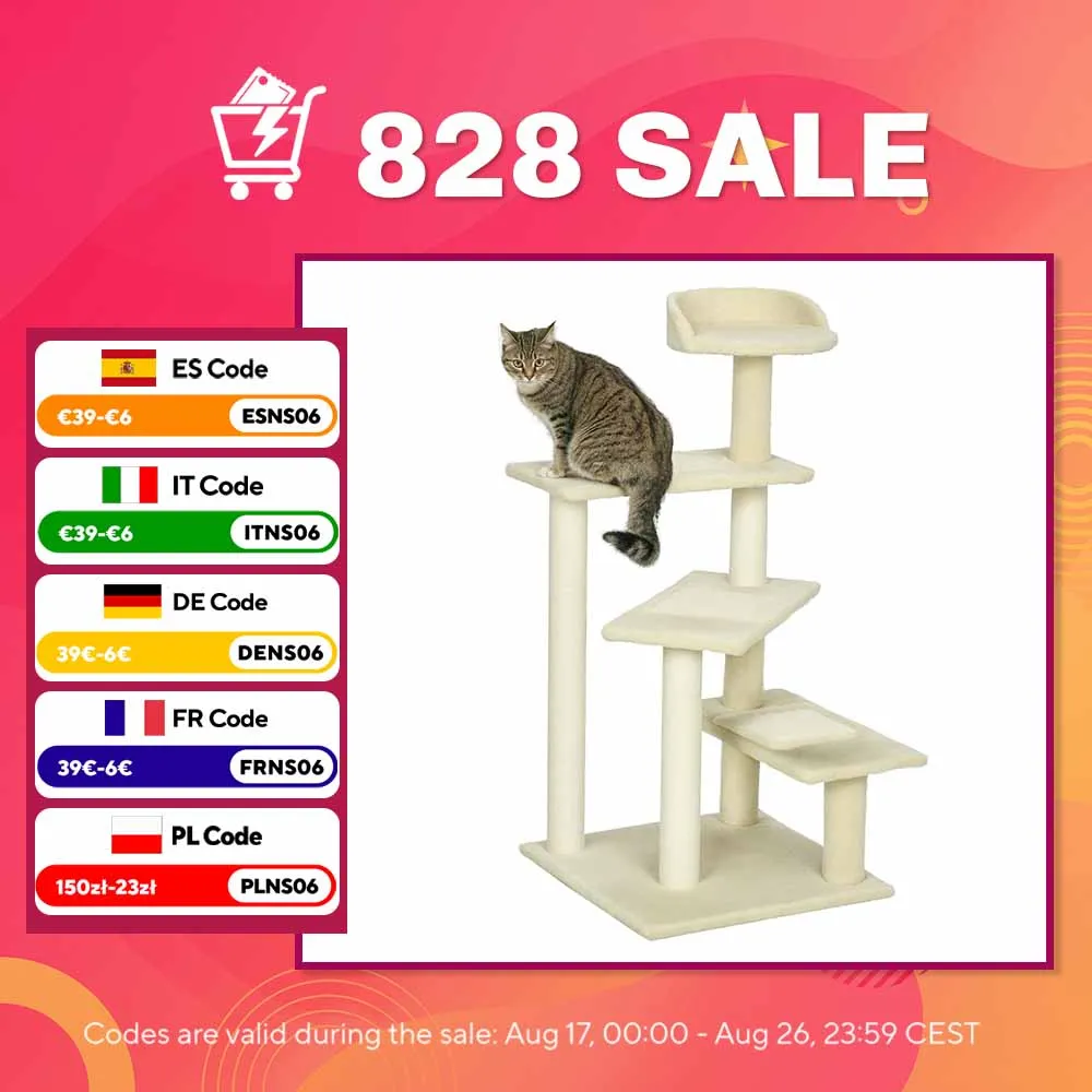 Pawhut Árbol Para Gato Rascador Grande 50X50X100 Cm Con Poste Cama Plataformas