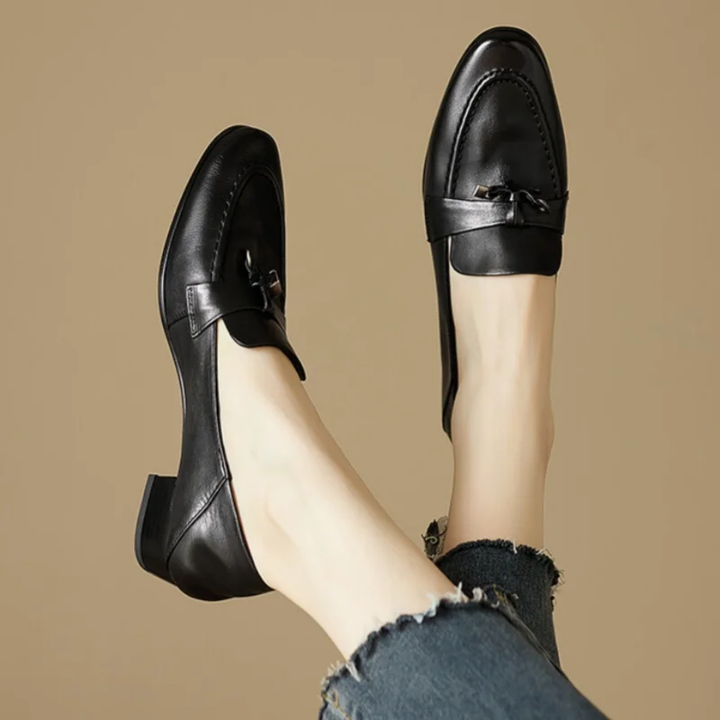 Classicial British Style Women's Loafers 2025 Autumn New Trendy Casual Office Work Shoes Retro Solid Color Soft Soled Lady Pumps