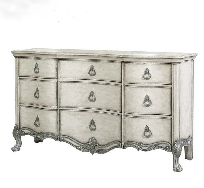 European neoclassical solid wood chest, retro and old carved nine chest cabinet, locker