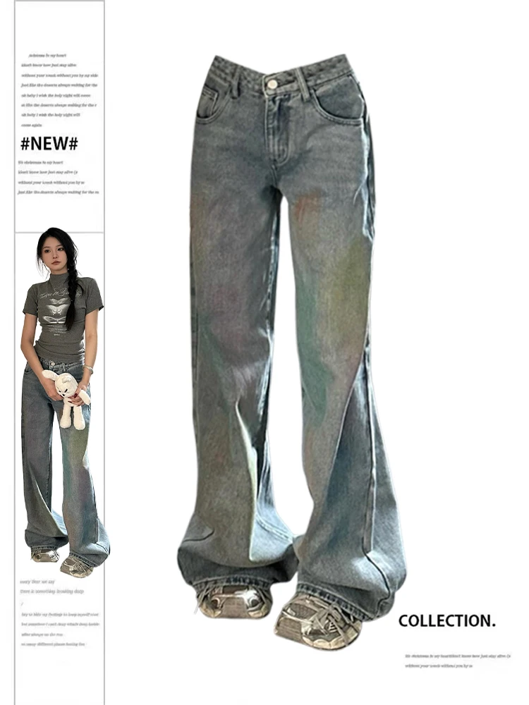 

Women's Blue Baggy Jeans Harajuku Y2k Aesthetic Streetwear Oversize Denim Trousers Punk Jean Pants Vintage 2000s Trashy Clothes