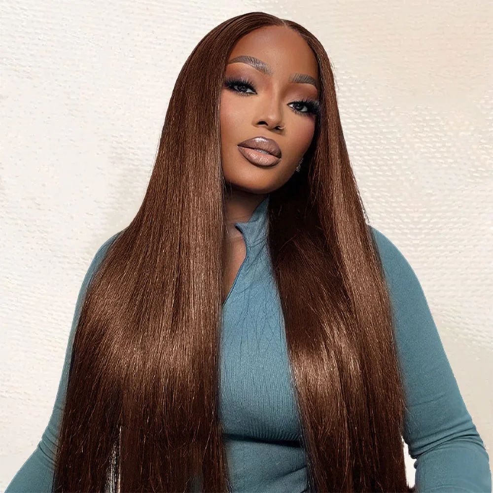 13x4 13x6 HD Chocolate Brown Bone Straight Lace Front Wig 38Inch Lace Frontal Wig Human Hair PrePlucked #4 Color Human Hair Wigs