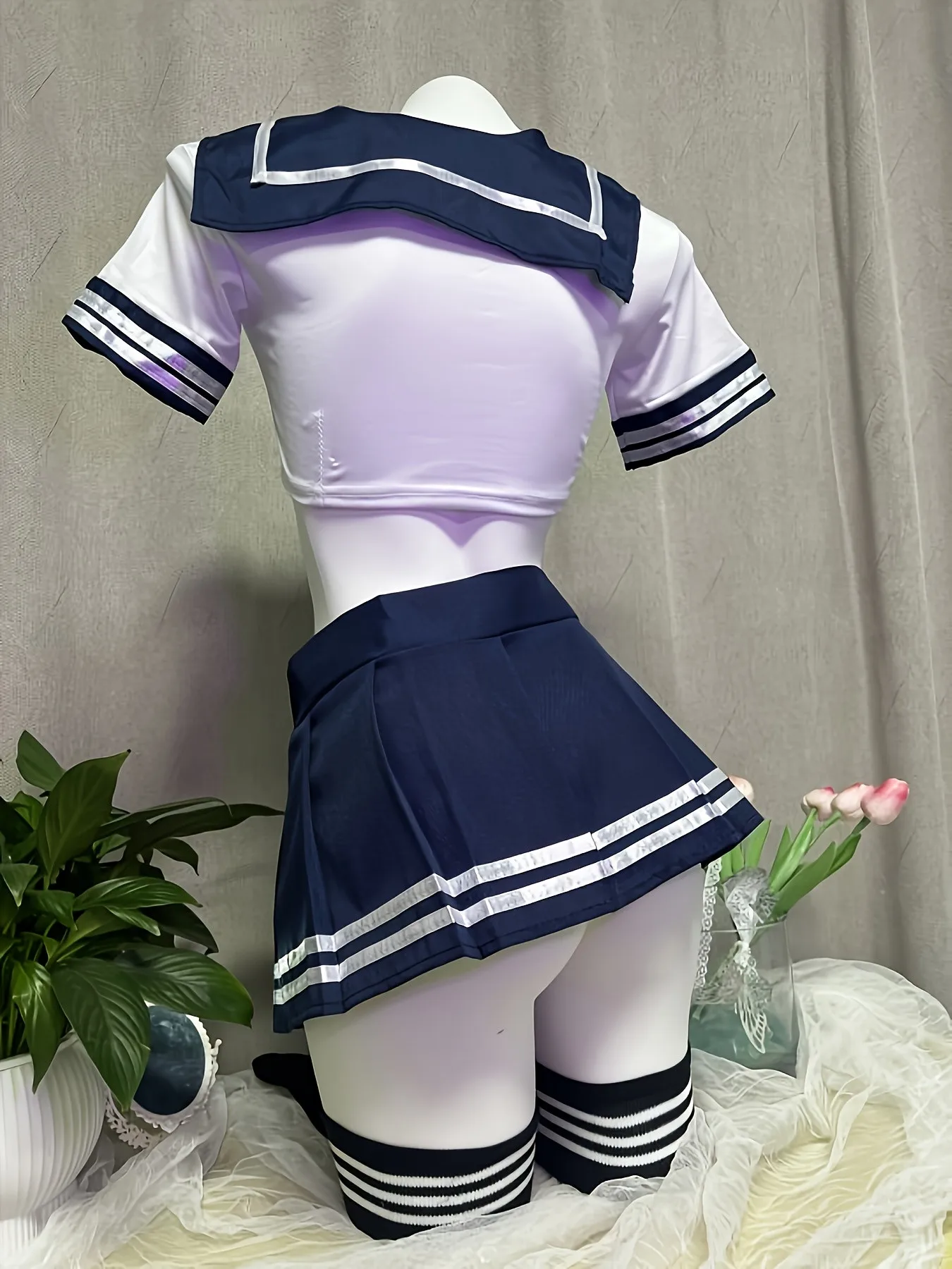 Conjunto de lencería Sexy de marinero para mujer, ropa de dormir de Cosplay de colegiala japonesa, minifalda plisada, Top corto, pijama, 3 uds.