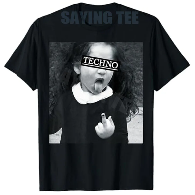 Techno-Kind mit Zunge & Mittelfinger Raver Rave Fun T-Shirt Deep House Underground Club Discotheque Herrenmode Spruch-T-Shirt