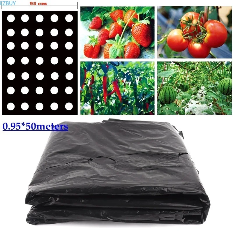 0.95*50m Vegetable Planting Perforated Black Grow Film Jardin Plastic Mulch Film горшок для цветов растительная оболочка