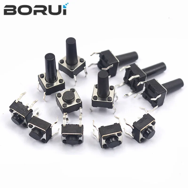 20pcs 6x6 Push Button Switch DIP 6X6X4.3 Light Touch Switch 6*6*4.3/5/6/7/8/9/10/11/12/13mm The Power Switch 4Pins