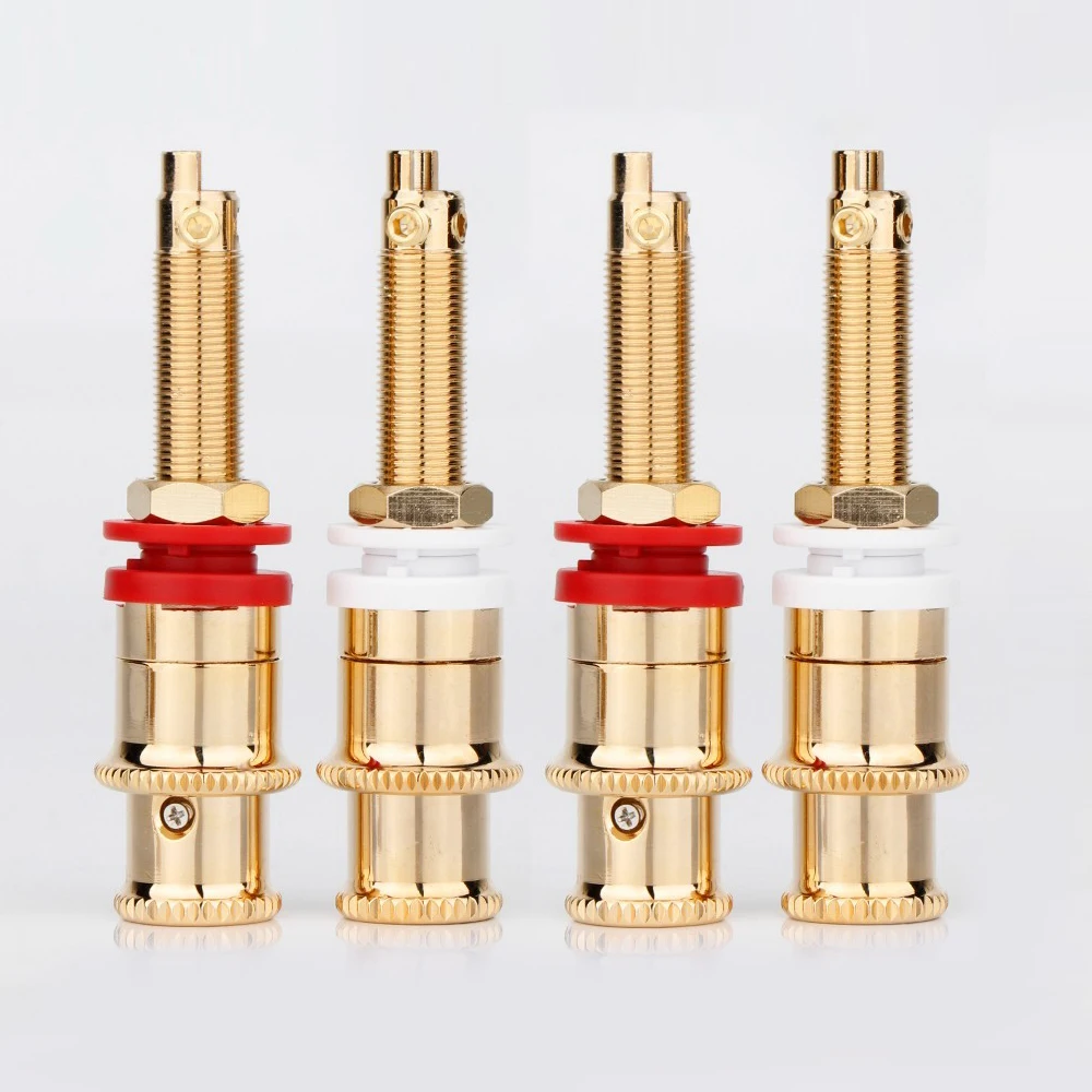 Gold-Plated Binding Posts Classic Pole Red/White Gold Plated Copper Speaker Terminal Connectors CMC Style