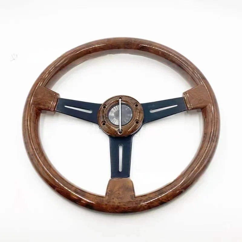 Car Modification 350mm Peach Wood ABS Universal Flat Black Frame Steering Wheel