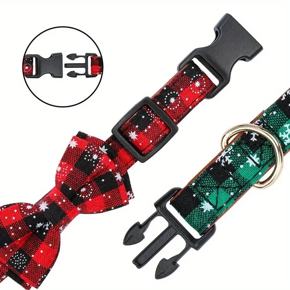 Adjustable Christmas Dog Bowtie Collar, Pet Collar, Plaid Bow Tie, Pet Supplies, Dogs Decorative Bowties Necktie, Pet Accessorie