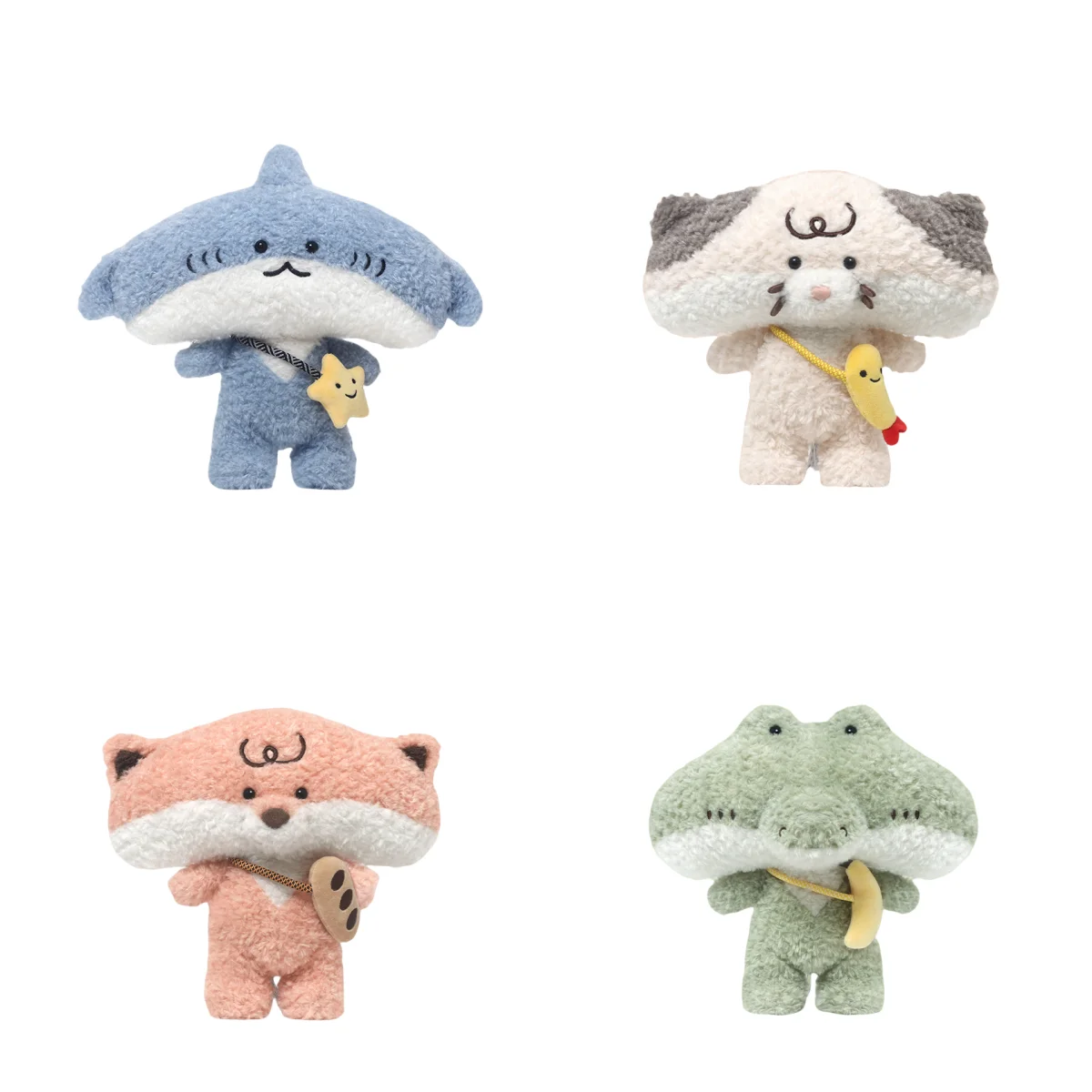 

Kawaii Crossbody Bag Series Plush Animal Toys Stuffed Cartoon Fox Crocodile Kitten Shark Doll Lovely Appease Doll Funny Gift
