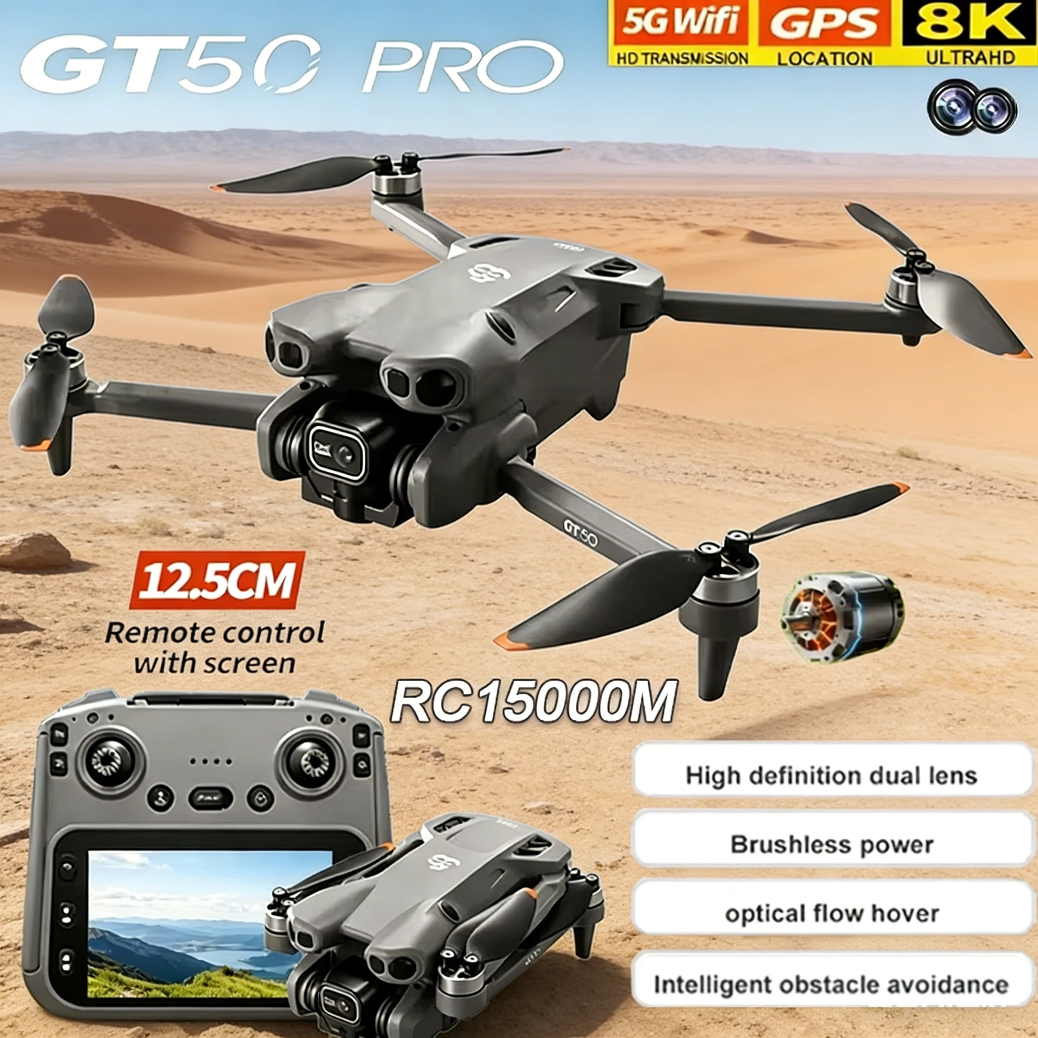 

Новый Оригинальный Дрон GT50 PRO 2026 года с двумя 8K HD камерами, Wi-Fi, GPS, для аэрофотосъемки, квадрокоптер с дистанционным управлением, БПЛА, игрушки и подарки для мальчиков