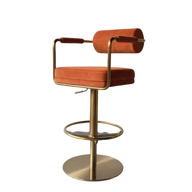 

Wholesale Brown Velvet Metal Bar Chair with Backrest Kitchen Dining Room Lift High Stool Design High Stool Chair Swivel