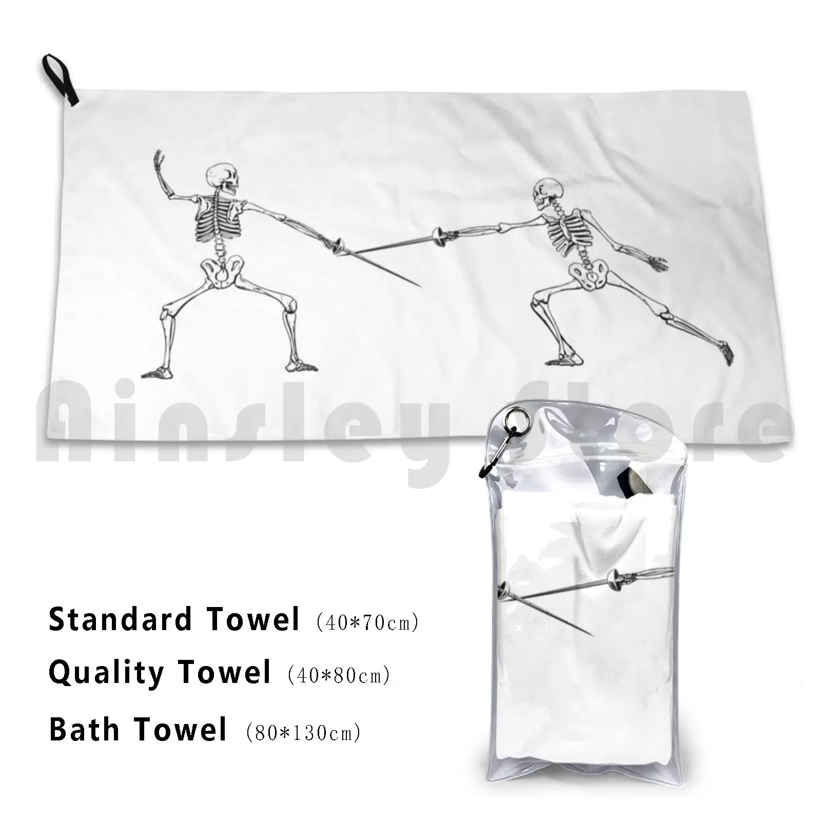 Skeletons Fencing Beach Towel Quick Dry Quality Towel Skeletons Skeleton Fencing Skate Skateboarding White Black Black