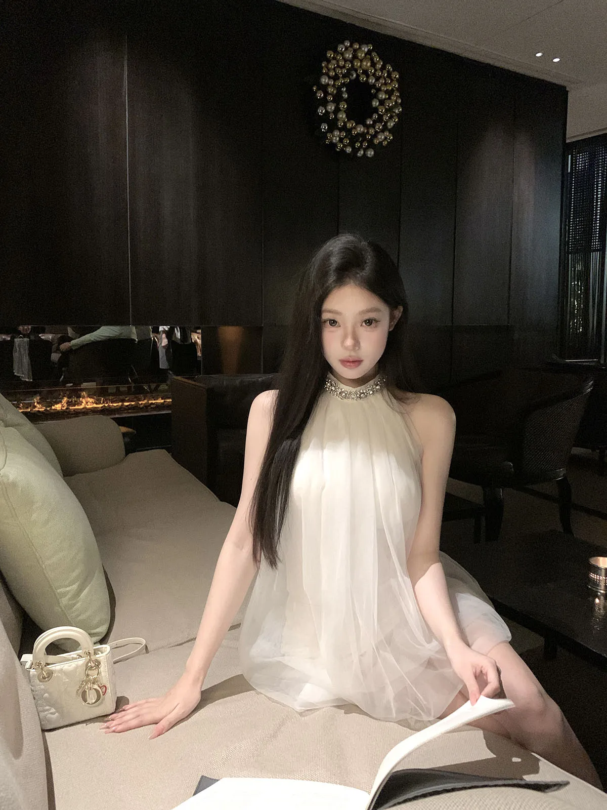 

Kubiliv Ele ort Diamond-Encrusted Svel Neline Dr Nylon Fabric A-Line Silhouette for Young Women Spring Autumn