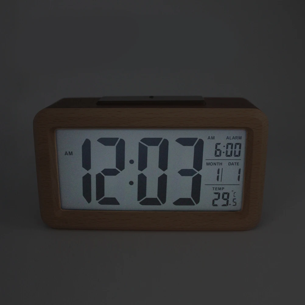 

1Pcs Solid Wood Digital Alarm Clock LED Wooden Timepiece with Light Sensor Temperature Display for Bedroom Home Office Decor