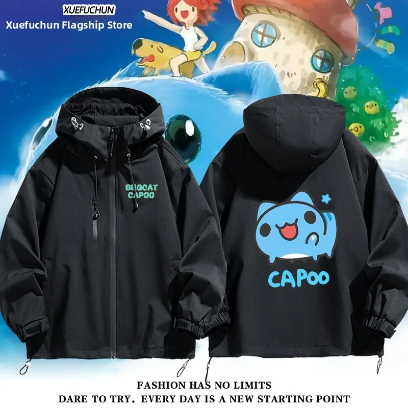 

Adorable Worm Capoo Cartoon Surrounding Jaet ex Windproof Long Sve Coat for Men And Women Casual Faion Jaet