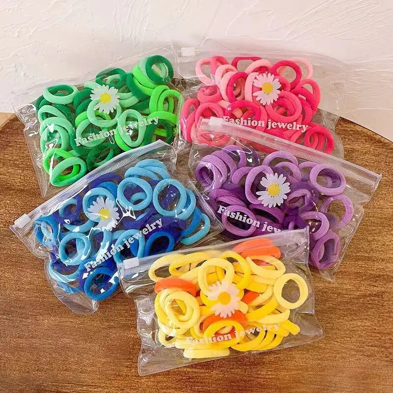 50Pcs/set Korean Hair Rope Candy Color Hair Ring Girls Woman Towel Ring Elastic Rubber Bands