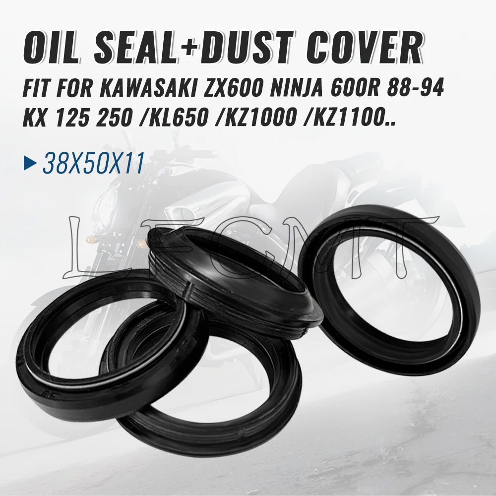 

Motorcycle 38x50x11 Front Fork Damper Oil Seal Dust Cover Fit for Kawasaki ZX600 Ninja 600R 88-94 KX 125 250 KL650 KZ1000 KZ1100