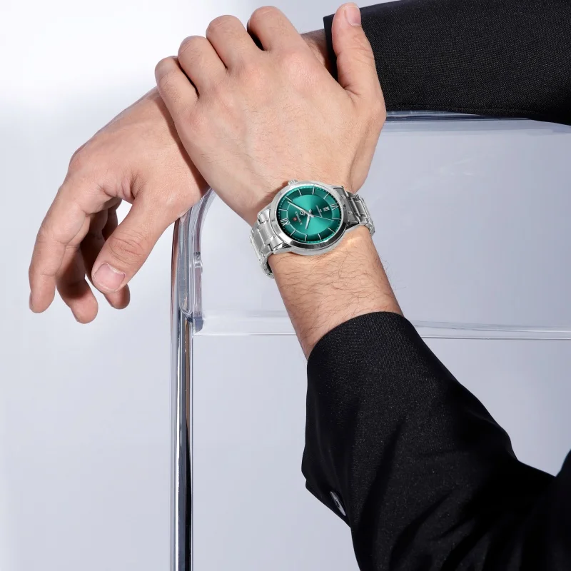 NAVIFORCE Men's Business Quartz Watch 3ATM Waterproof Stainless Steel Luminous Hands Calendar Casual Wristwatch Gift Box