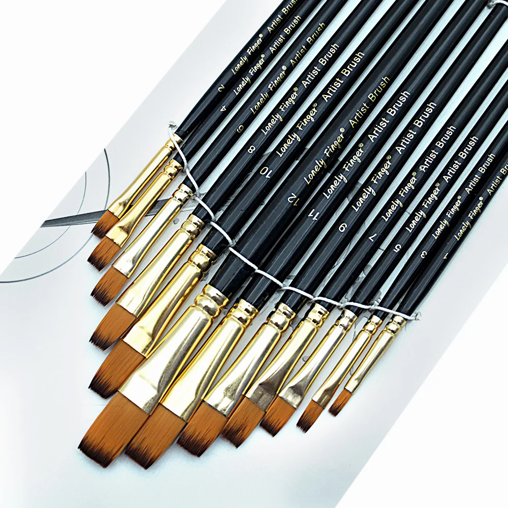 

12 шт. набор кистей для рисования, плоские кисти, акриловые кисти, нейлоновые профессиональные плоские кисти для акриловой живописи, акварели