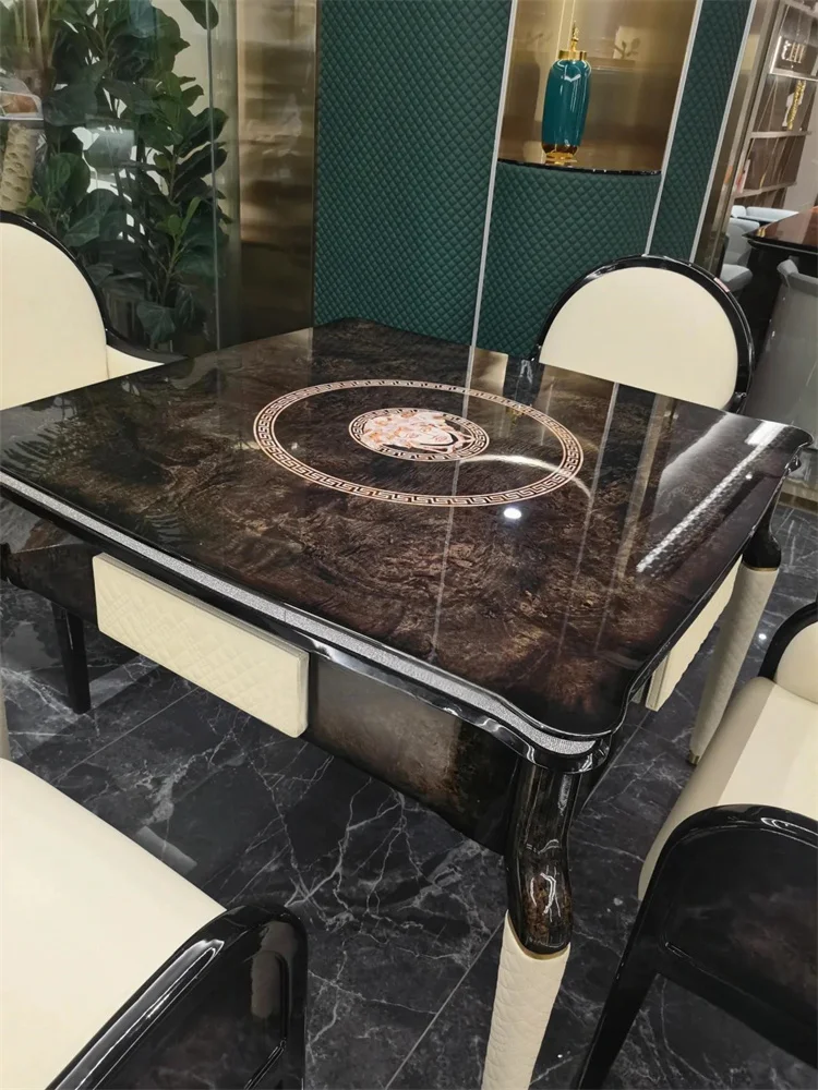 Light luxury Italian mahjong table, solid wood dining table, playing cards, dual-purpose household Versace villa