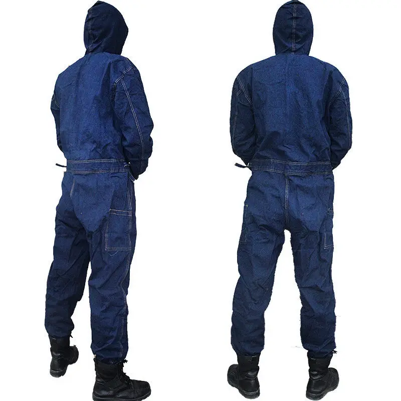 One-piece Denim Work Clothes Set Tooling Electric Welding Auto Repair Painting Machine Repair Dust-proof Clothes