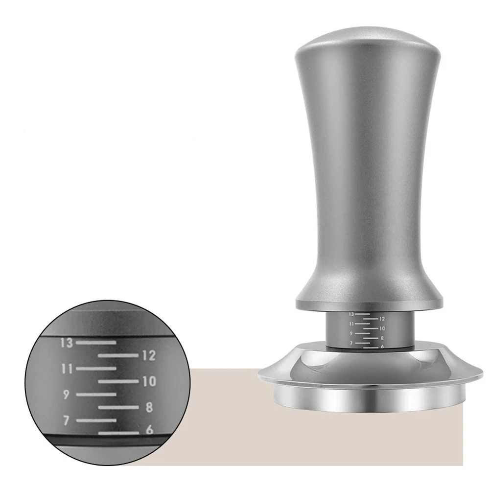 Coffee Tamper Adjustable Depth with Scale 30Lb Espresso Springs Calibrated Tamping Stainless Steel Flat Base Black 51Mm